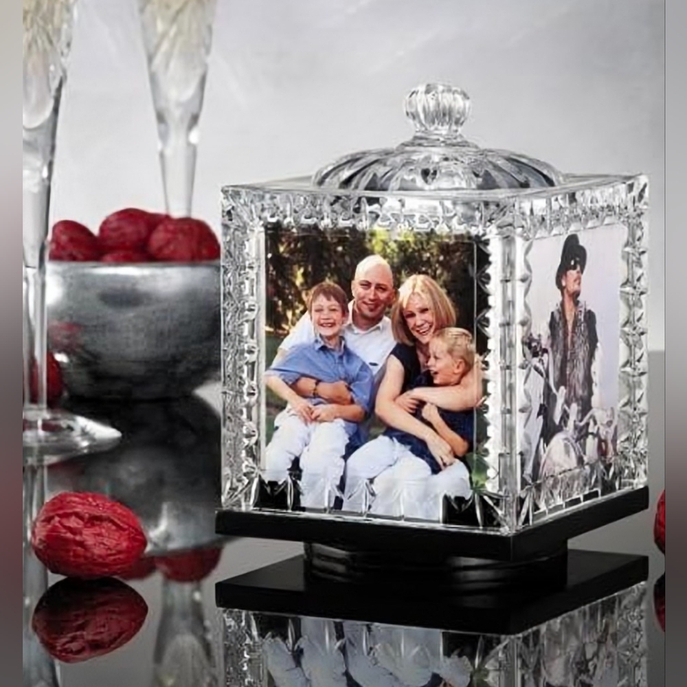 NIB Godinger Dublin Crystal Glass Rotating Picture Frame Cube Luxury Decor Gift